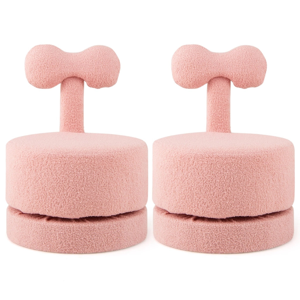 Sgabelli per bambini rivestiti in velluto con schienale a fiocco, Set di 2 sedie girevoli a 360¡ã per soggiorno Rosa