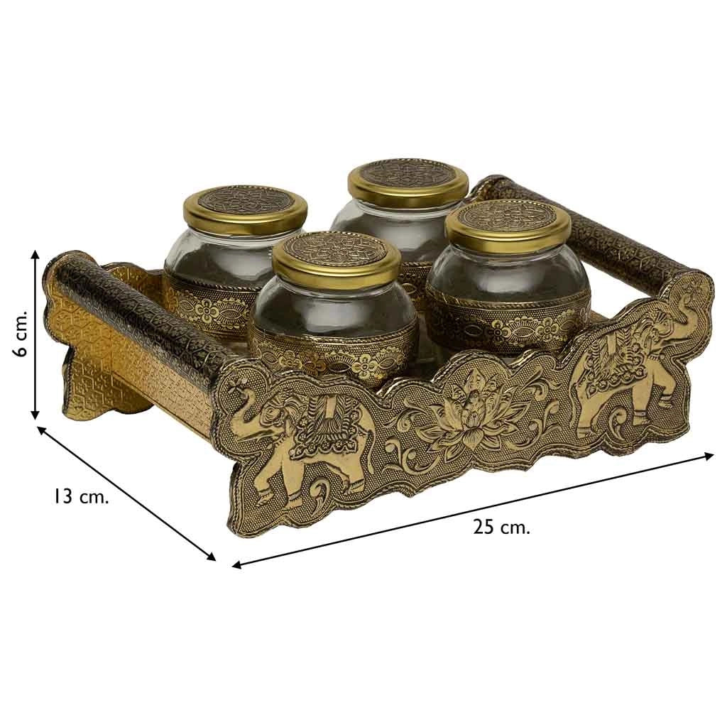 Vassoio in metallo goffrato dorato 25x13x6h