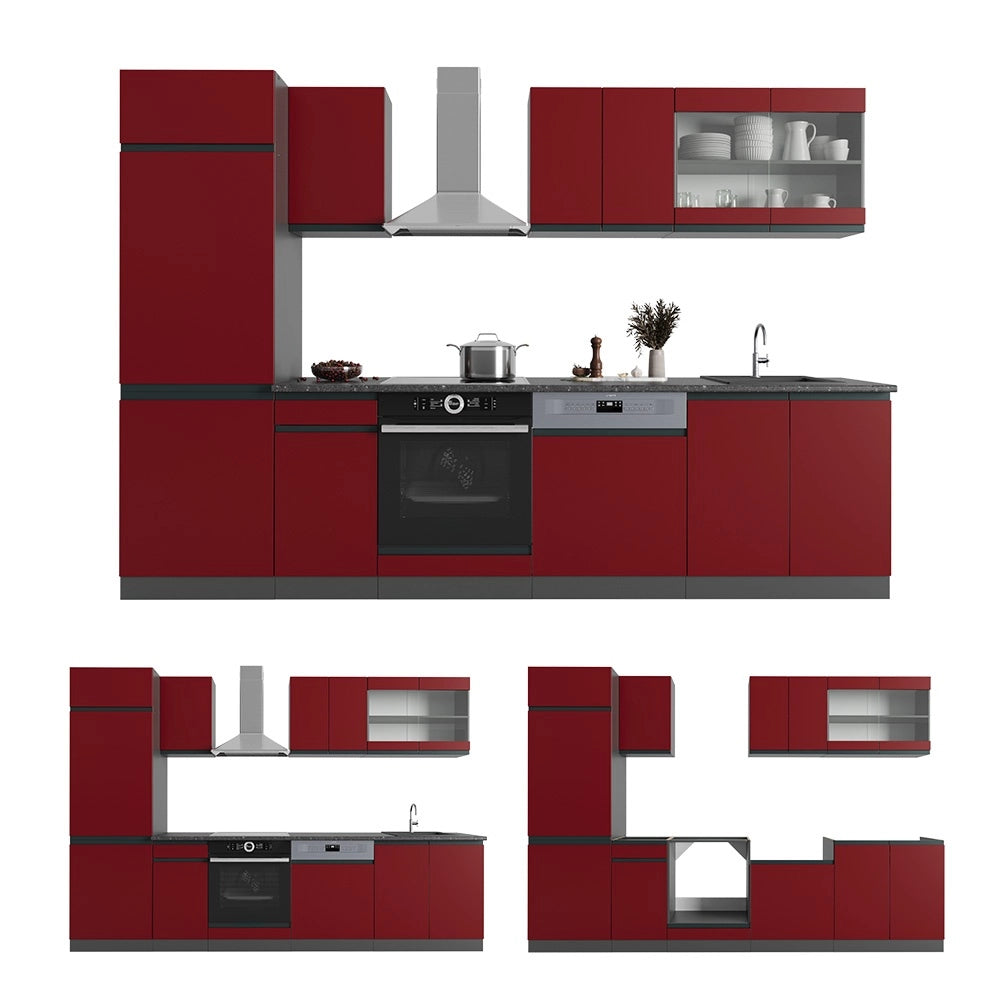 Cucina componibile R-Line Rosso/Antracite 300 cm Forma a J Vicco