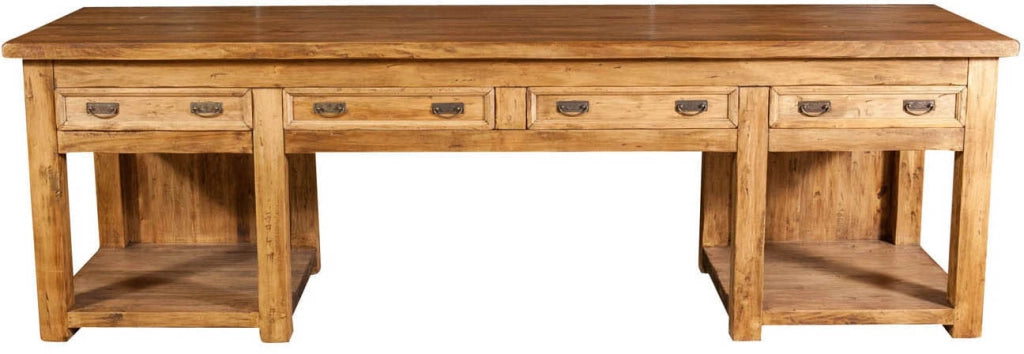 Biscottini Bancone Country in legno massello di tiglio finitura naturale L300xPR90xH97 cm. Made in Italy