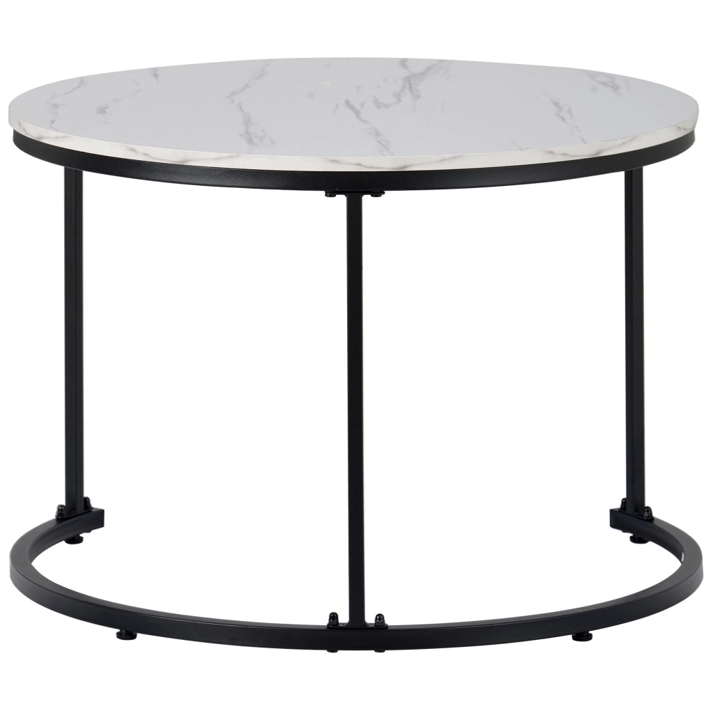 Set di 2 tavolini da caffè rotondi impilabili; effetto marmo bianco; piano in MDF