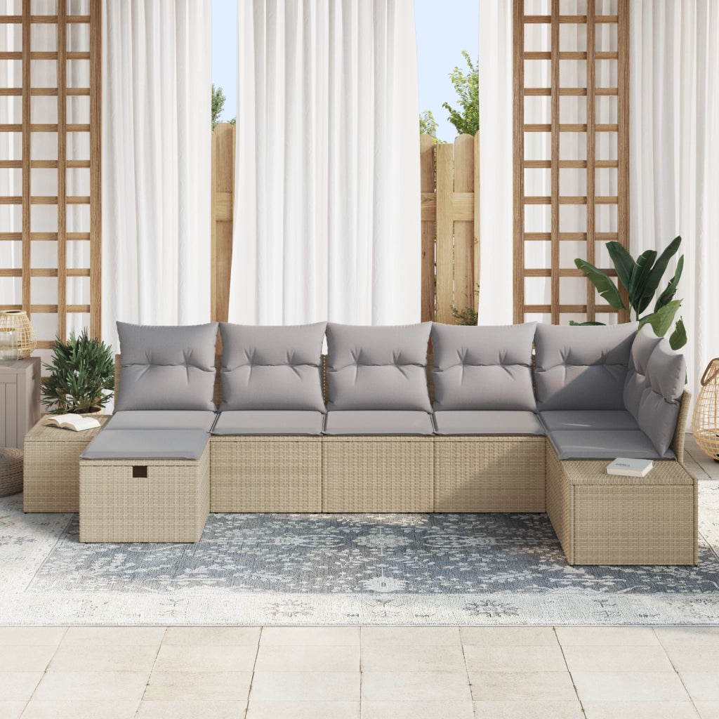 Set Divano da Giardino con Cuscini Beige in Polirattan