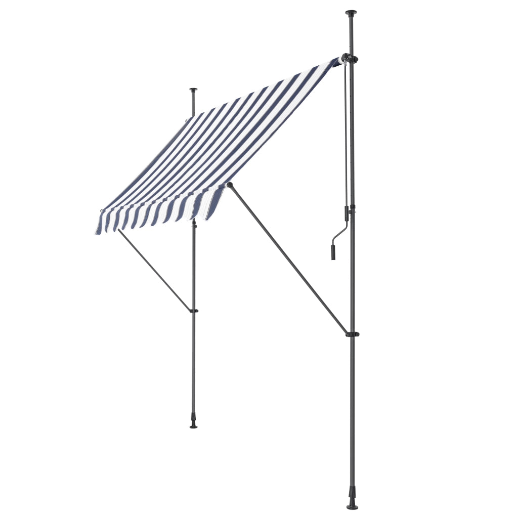Tenda da Sole a Muro con Pali di Supporto Telescopici Parasole 200 x 120 cm (LxP) Blu Scuro/Bianco pro.tec