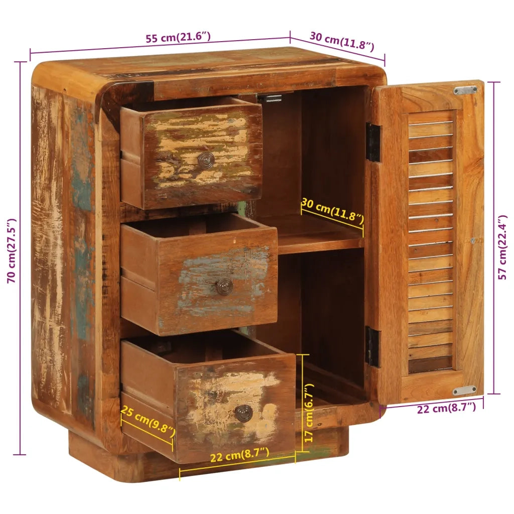 Credenza con 3 Cassetti-Buffet-Armadio da cucina 55x30x70 cm Legno Massello di Recupero