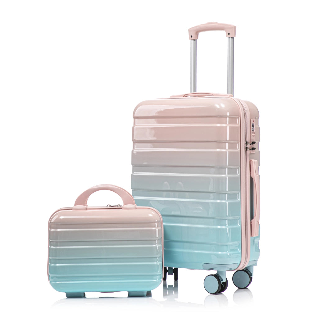 Set composto da due valigette girevoli in PC da 14"/20" con lucchetto a combinazione e trousse da 14" (rosa)
