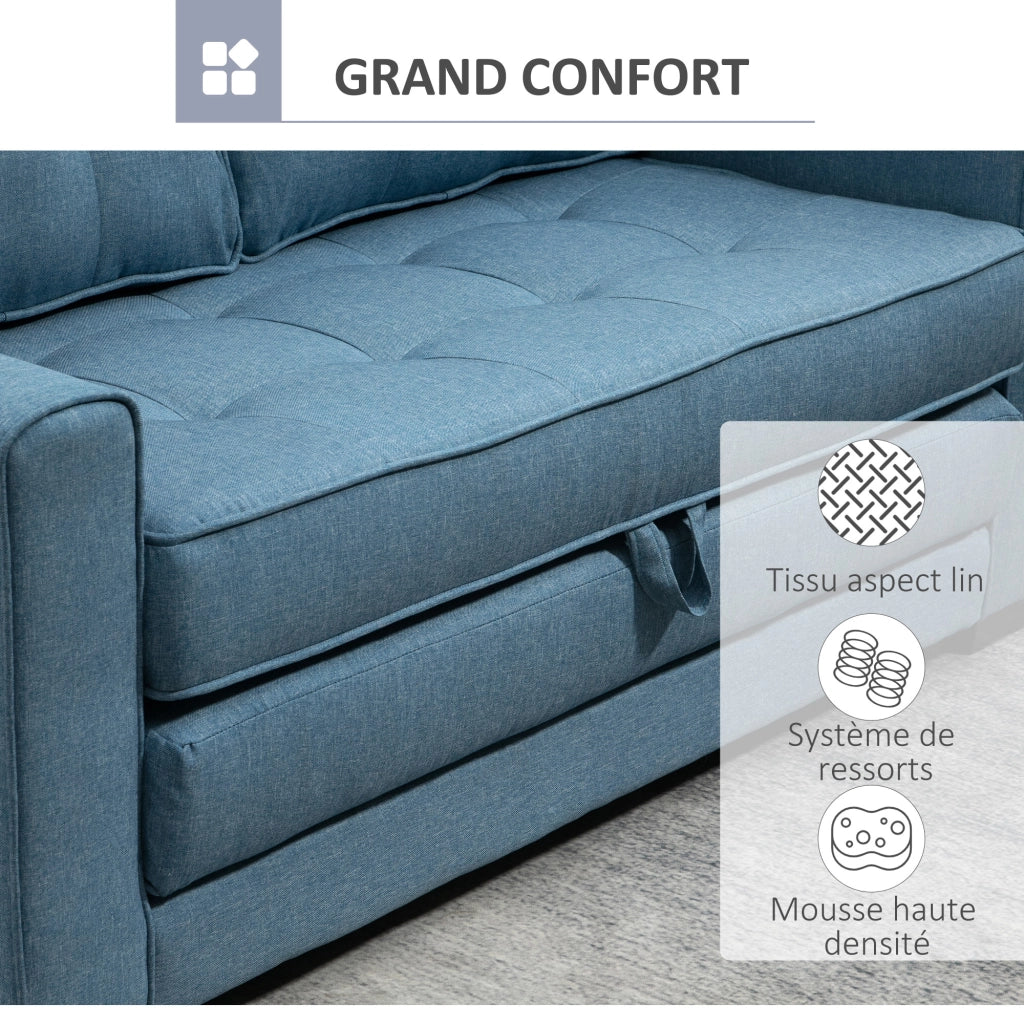 Divano letto 2 posti tessuto blu ¨C Xylo ¨C Dossier capitonn¨¦ 147,5x75x85 cm