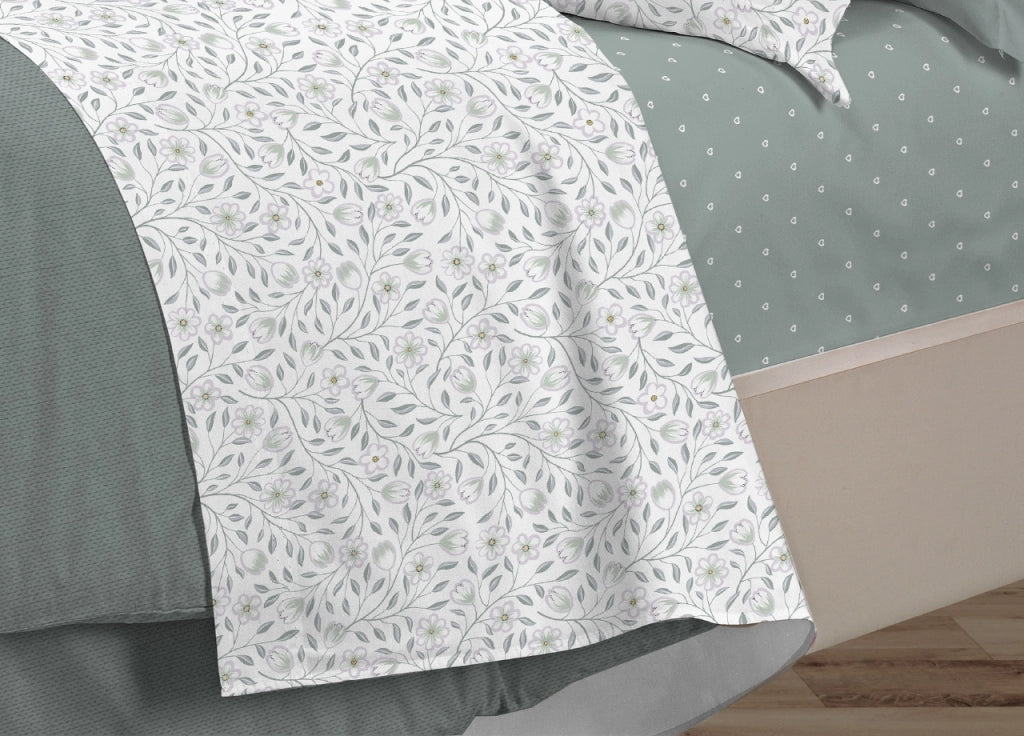 Completo Lenzuola Letto 100% Cotone Italy 3027 Disegno Melody - Singolo - Verde