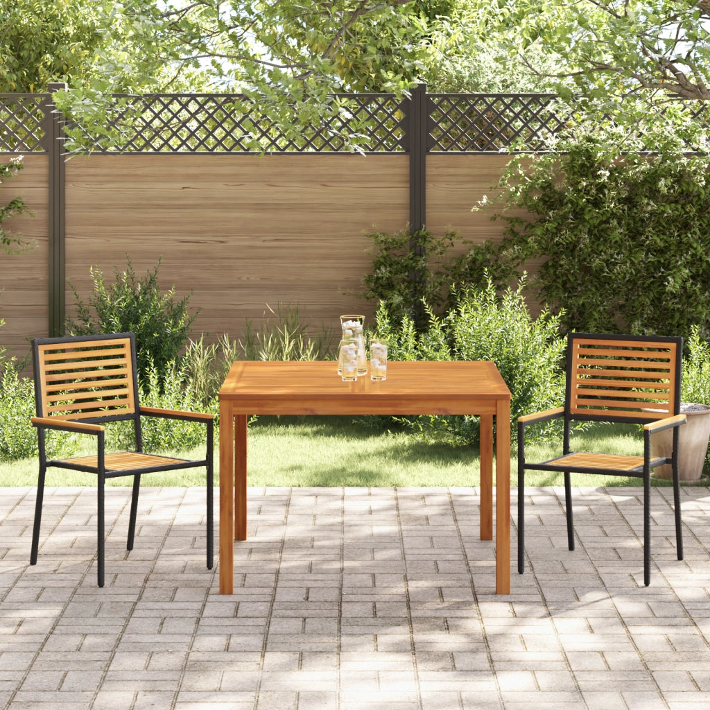 Set da Pranzo da Giardino  3 Pezzi Rattan Polipropilene Nero Acacia