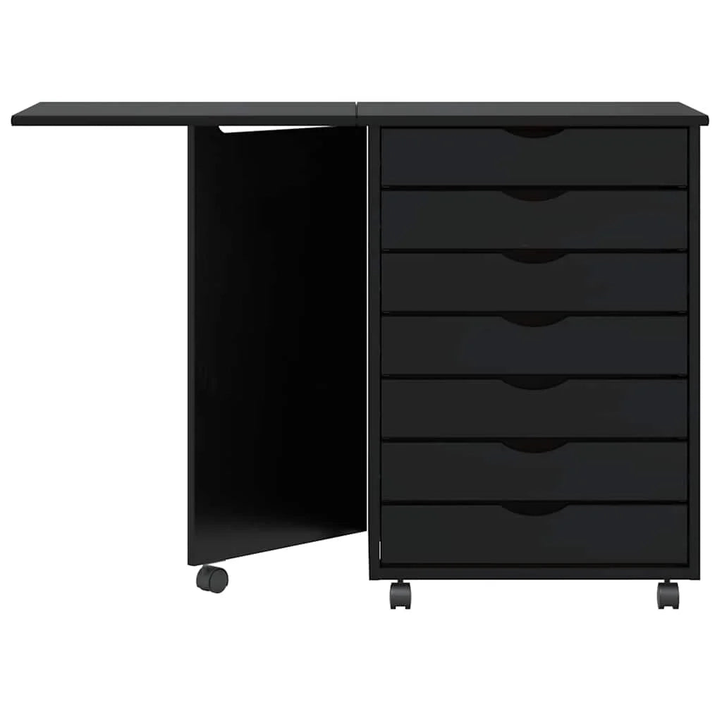 Mobiletto con ruote e scrivania pieghevole ampio e versatile spazio di archiviazione 105,5 x 39 x 74,5 cm legno nero 02_0057657