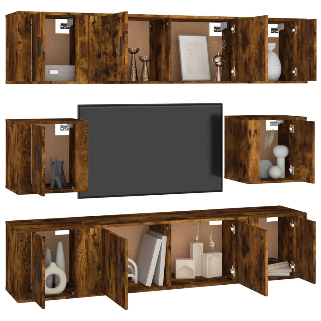 Set Mobili Porta TV 8 pz Rovere Fumo in Legno Multistrato 3188675