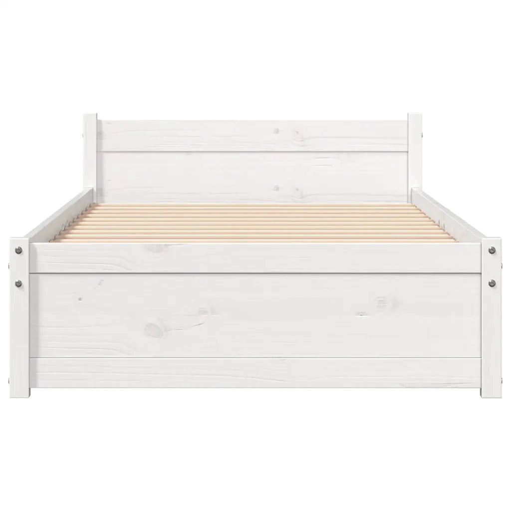 Letto singolo | Letto per adulti | Giroletto Bianco in Legno Massello 90x190 cm Single