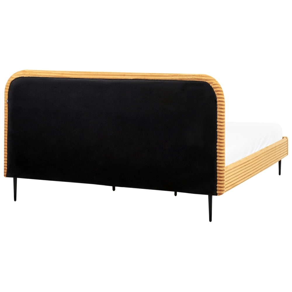 Letto arancione velluto a coste testiera con rete a doghe 180 x 200 cm design minimalista