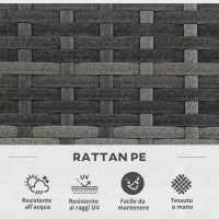Fioriera con Grigliato per Rampicanti con 3 Vasi in Acciaio e Rattan PE, 84x30x107cm, Grigio