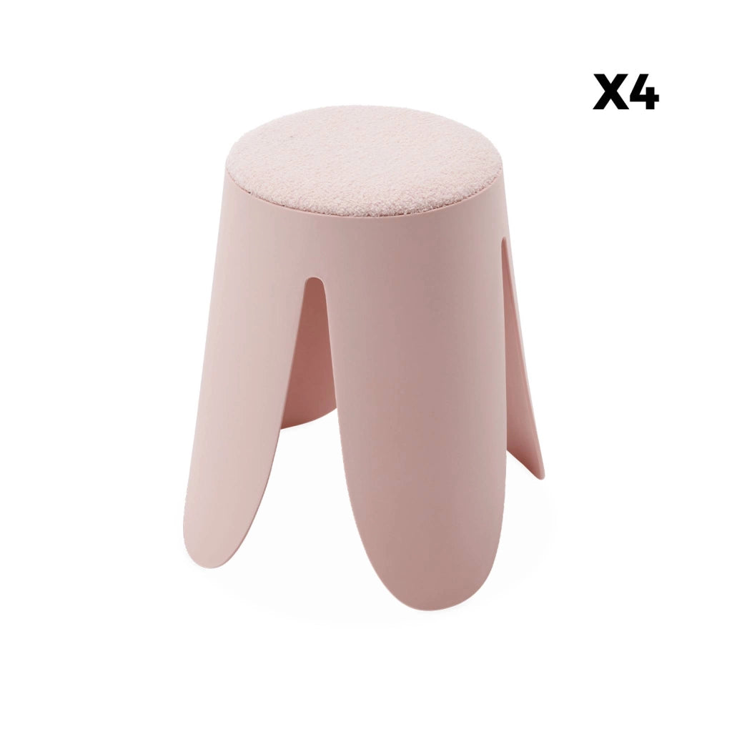 Set 4 sgabelli impilabili in bouclé, rosa pallido