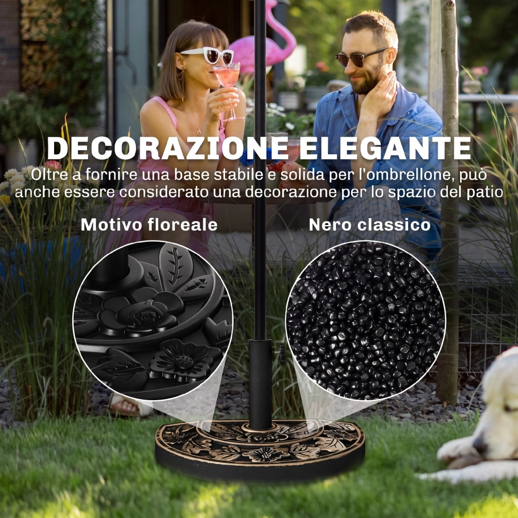 Base per Ombrellone Semicircolare da 9 kg in HDPE e Cemento Ø50x32x32 cm Nero Resistente e Stabile per Giardino e Balcone