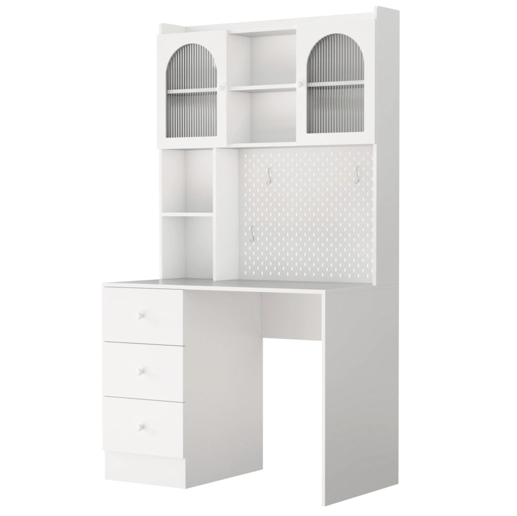 Scrivania multifunzionale con armadio e libreria integrati 100x55x180 cm; bianca in MDF