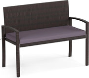 GIANTEX Panca da Giardino 2 Persone in Rattan, Panca da Esterno con Cuscino di Seduta Rimovibile, Struttura in Metallo, Carico 360 kg, Schienale e Braccioli, per Veranda, Giardino, Balcone, Terrazza