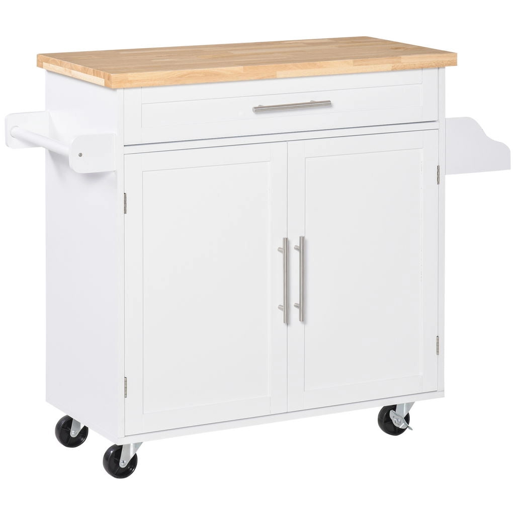 CARRELLO DA CUCINA CON CASSETTO E ARMADIETTO 109X40X89 CM BIANCO E LEGNO