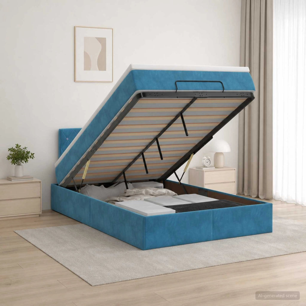 Letto ottomano con materasso Blu Scuro 120 x 190 cm Velluto 3456475