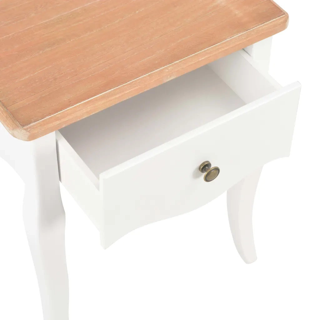 Comodino Bianco e Marrone 40x30x50 cm in Legno Massello di Pino cod mxl 67227