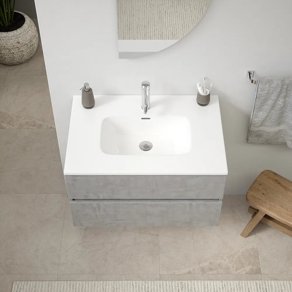 Mobile da bagno sospeso 80 cm effetto cemento chiaro con lavabo | Yili
