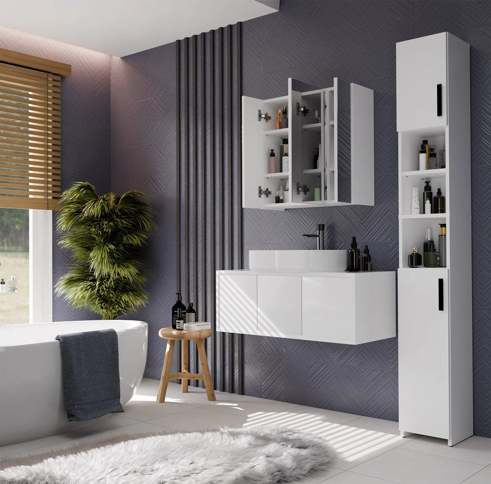 Mobile bagno POLA 3l sospeso con 3 lustrami sopra lavabo 3 ante bianco