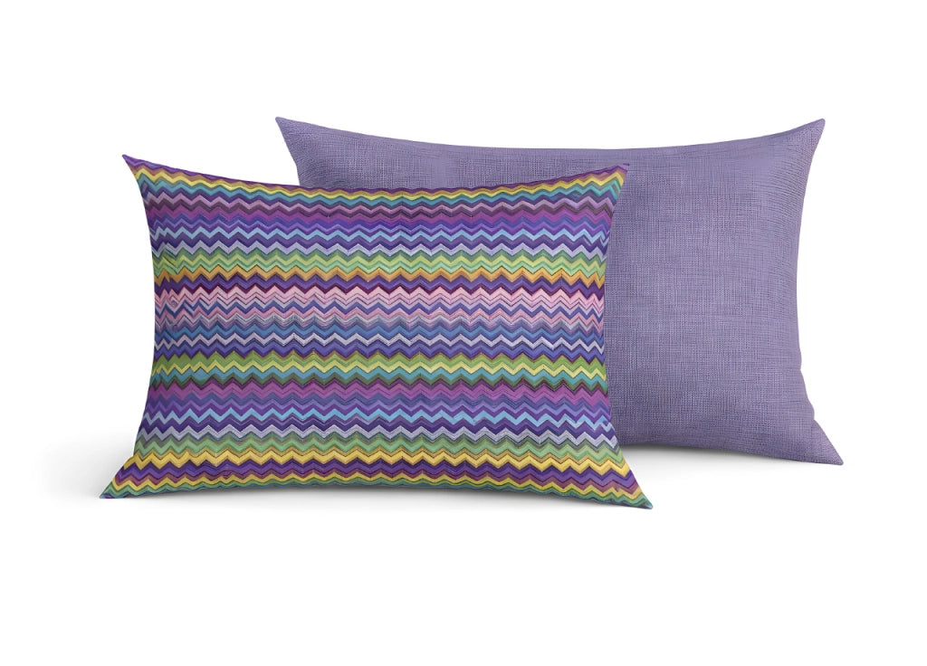 Coppia Di Federe Piazzate In 100% Cotone In Fantasia Baia Double Face - Federe - Lilla