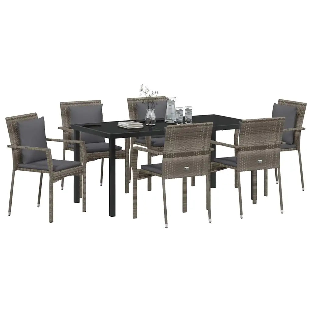 Set da Pranzo per Giardino con cuscino 7 pcs Grigio polyrattan 3380089