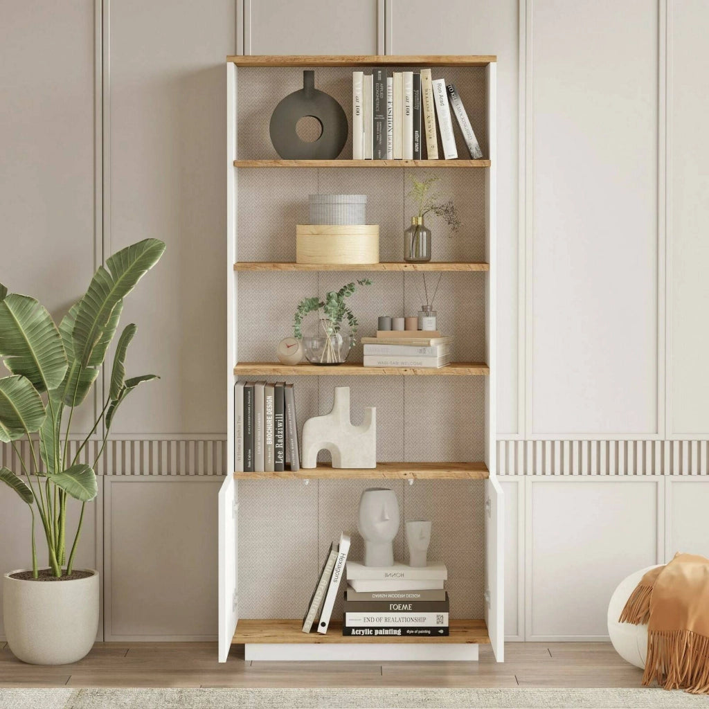 Libreria Achromic, Scaffale da ufficio, Mobile portalibri, Biblioteca, 75x27h168 cm, Quercia e Bianco
