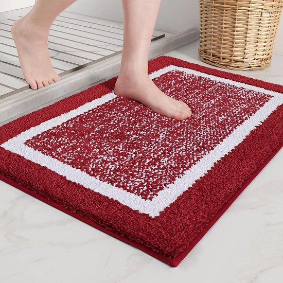 Pavimento antiscivolo per bagno, assorbente, lavabile - 40 x 60 cm Matto di assorbimento per bagno, pavimento morbido per bagno, doccia, vasca, area lavaggio (rosso)