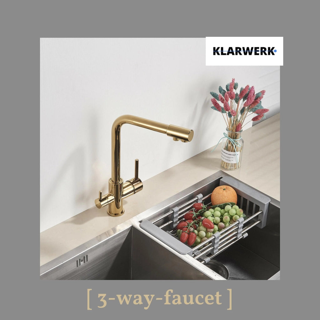Felix | Rubinetto acqua potabile 3 vie premium oro lucido | rubinetto cucina osmosi acciaio inox | rubinetto miscelatore - 360 gradi|filtro 3 attacchi