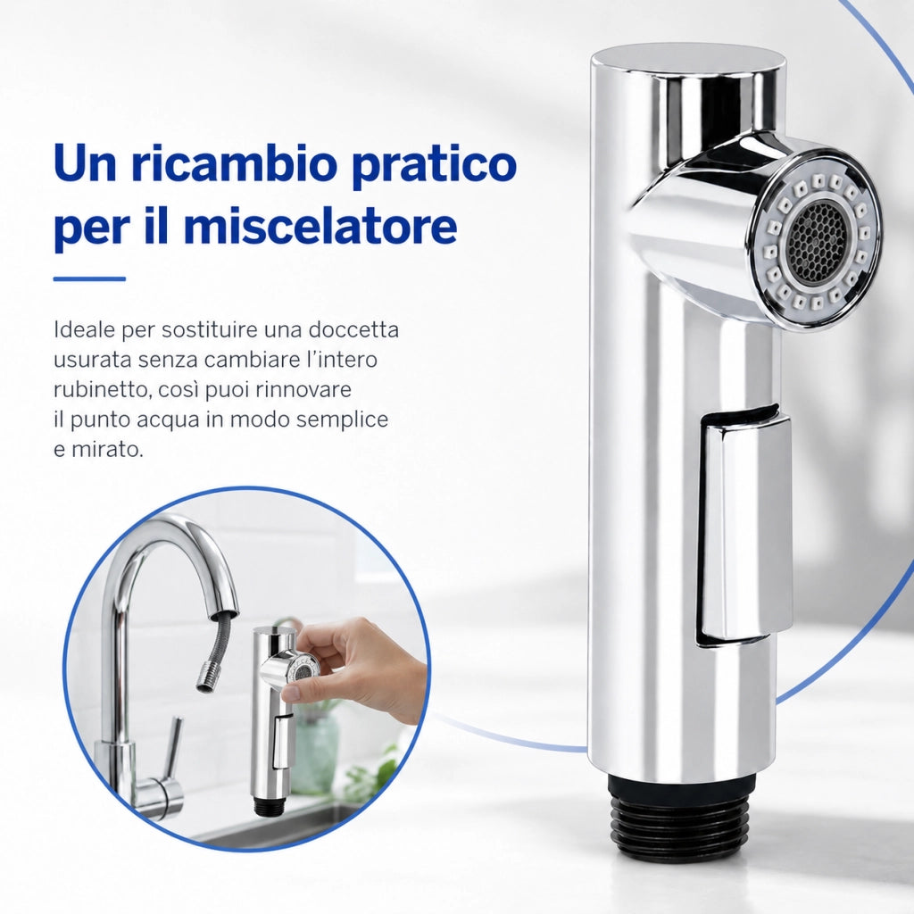 Doccetta Ricambio Rubinetto Cucina 2 Getti Attacco 1/2" Cromata 59223