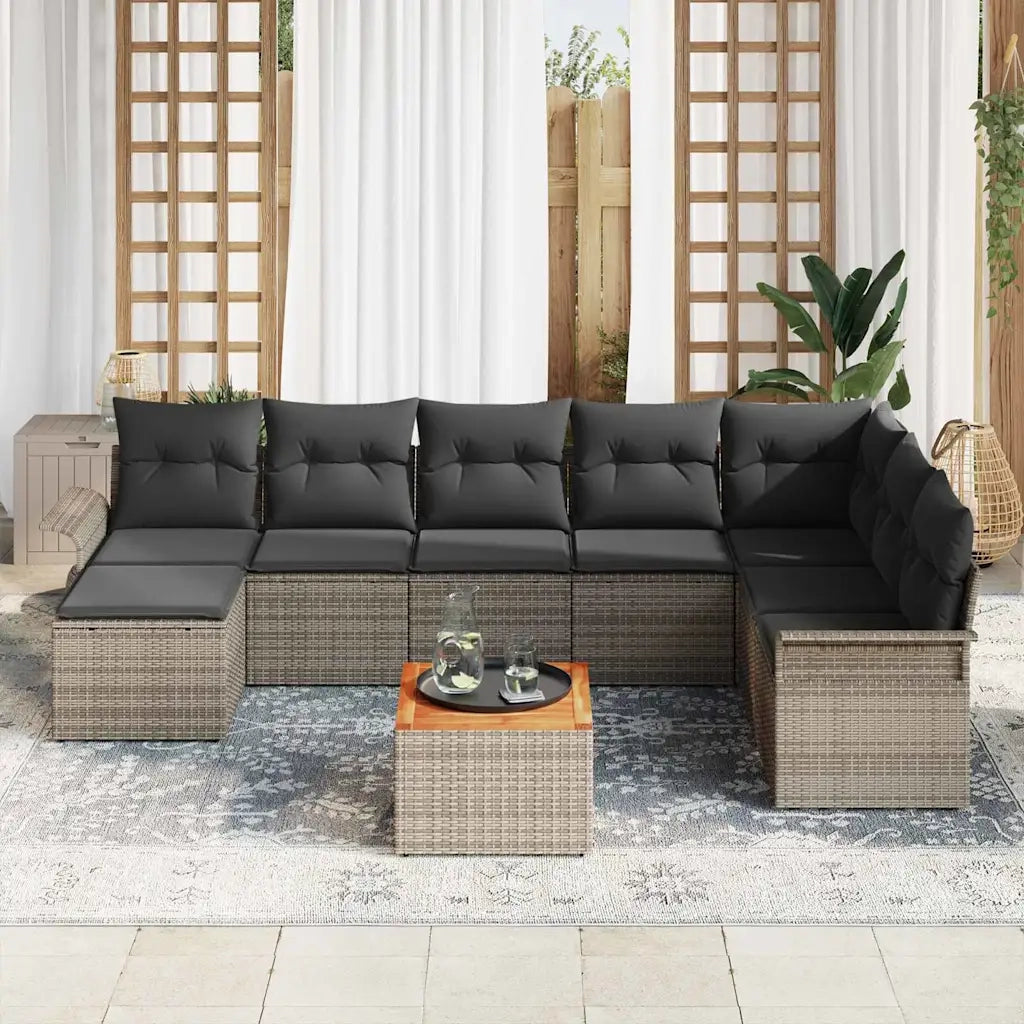 Set Divano da Giardino 9 pcs Grigio polyrattan 3356032