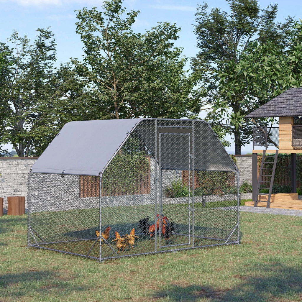 Recinto per Galline con telo di copertura per 4-6 polli in acciaio, 280x190x195 cm