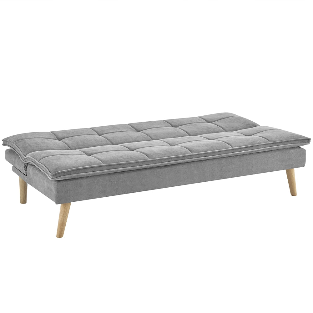 Divano Letto Reclinabile 3 Posti Ergonomico in Tessuto Grigio con Gambe in Legno