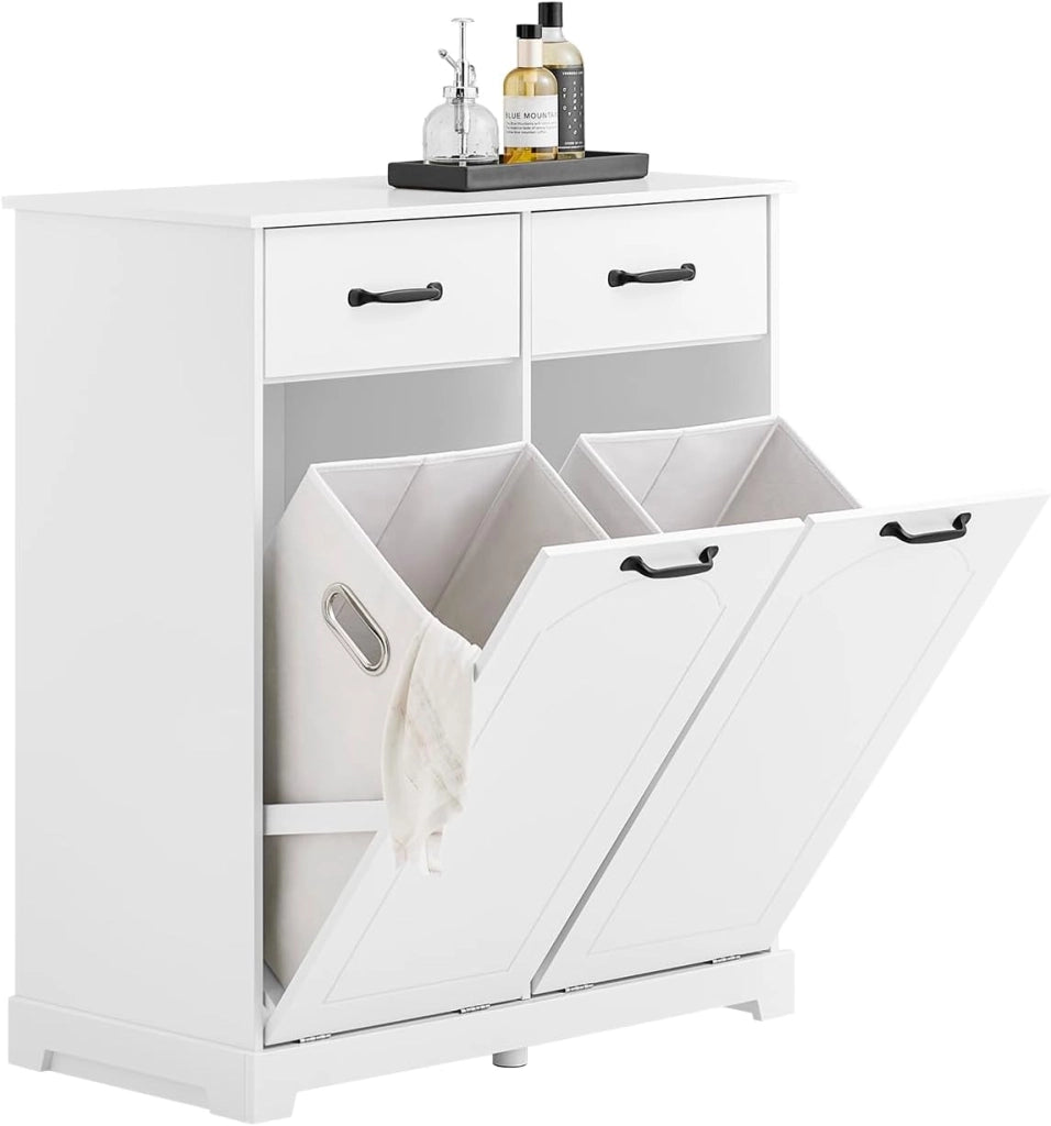 Grande Mobile Bagno Mobile Lavanderia con 2×40L Cesto per Biancheria Armadio a Cerniera, Armadio da Bagno con 2 Cassetti per Lavanderia & Mobili da Bagno, Bianco 79.5x38x90 cm BZR208-W