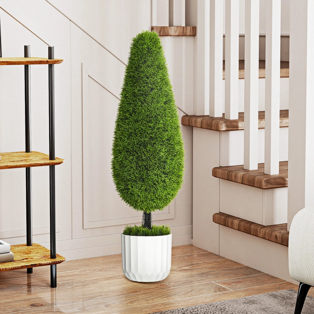 2 Piante Finte Cipresso con Vaso e Muschio Artificiale ¨C Zephmum ¨C Bianco e Verde