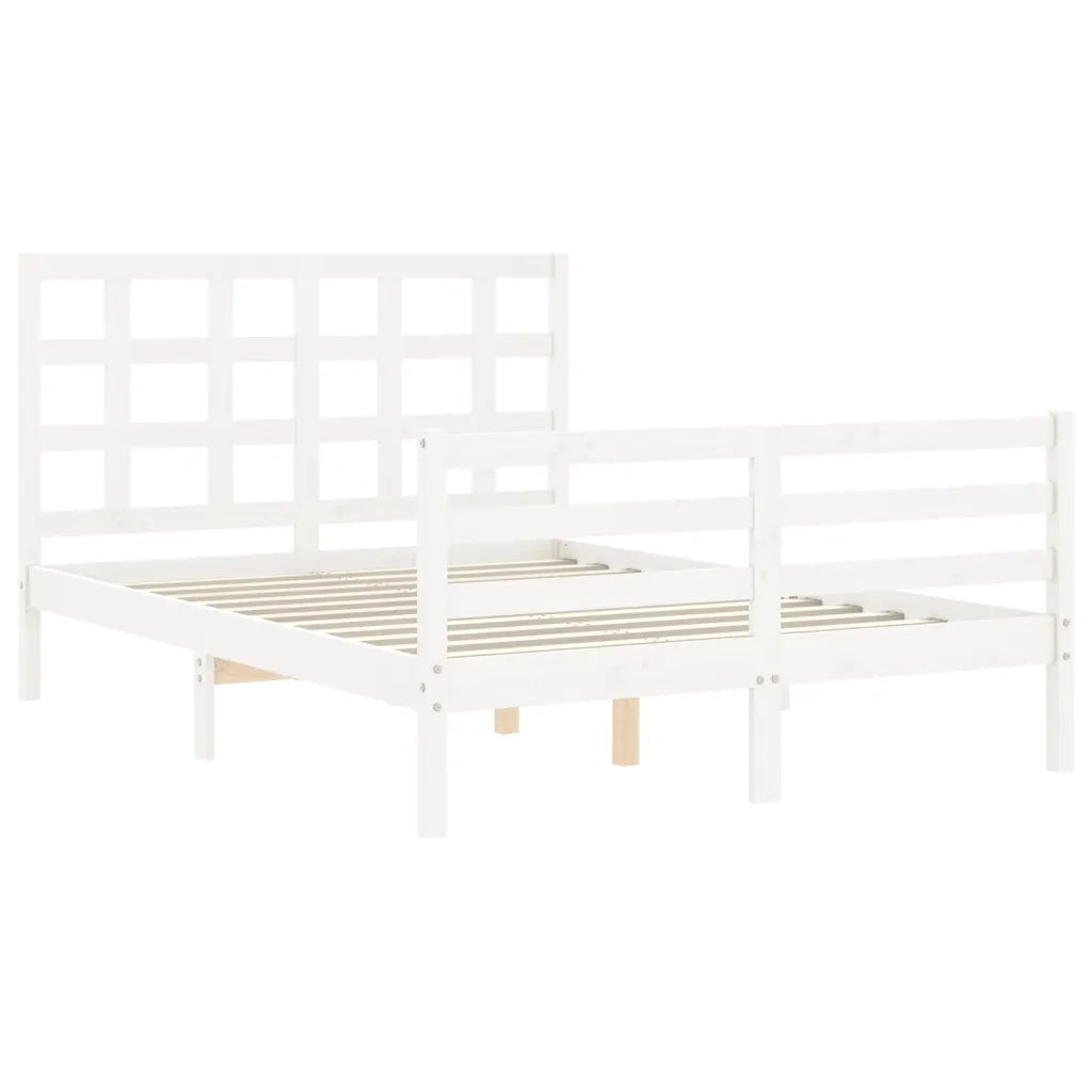 Giroletto con Testiera-Struttura Letto con testiera Bianco Small Double Legno Massello 780560