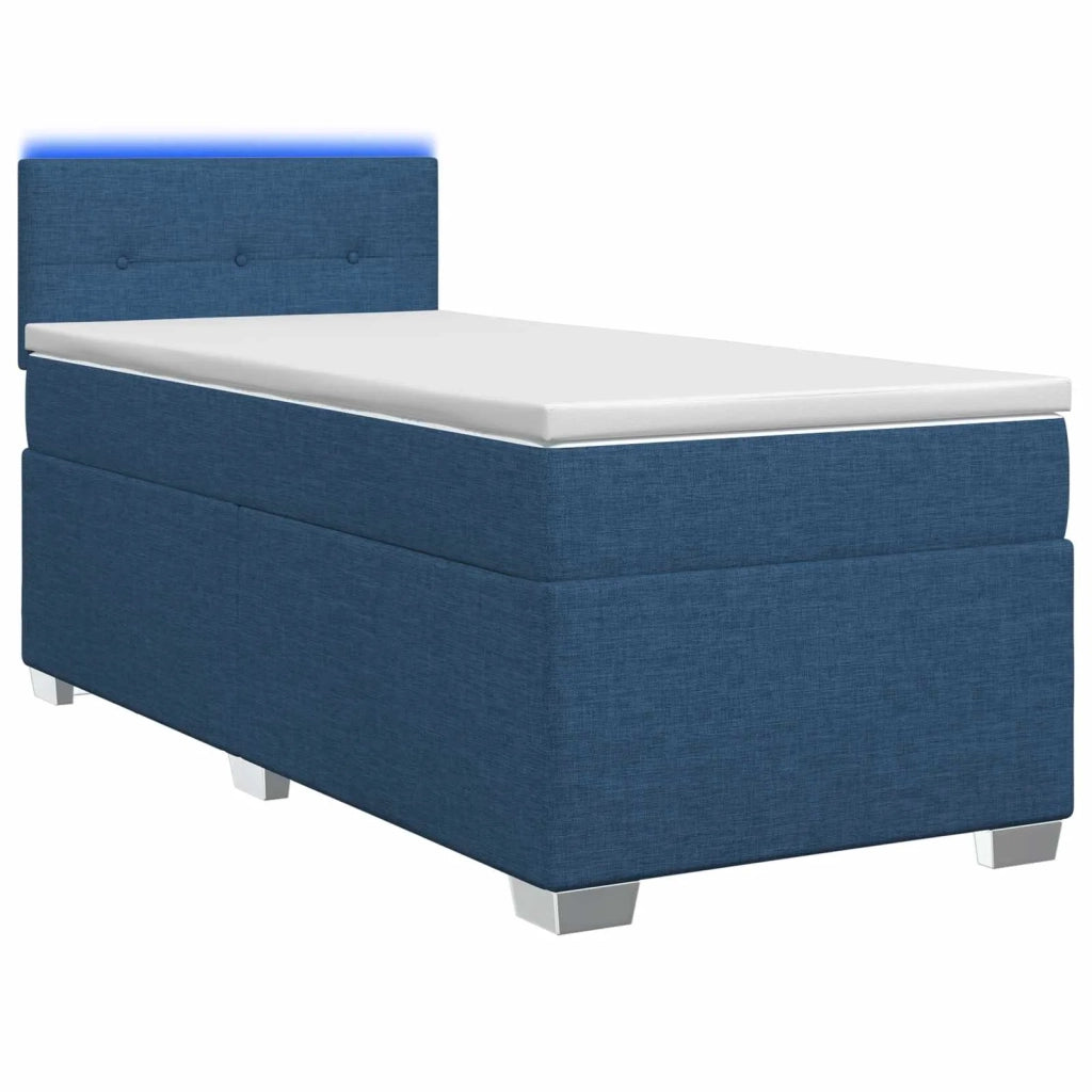 Letto con Box Spring, Materasso e LED Blu 90 x 190 cm Tessuto 3451839