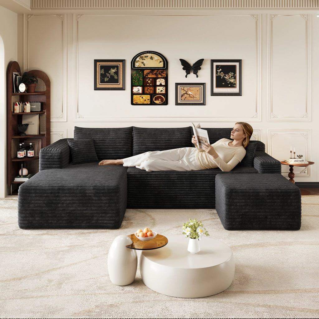Divano angolare in tessuto con imbottitura in schiuma ad alta elasticità senza montaggio nero 241 × 151 × 58 cm
