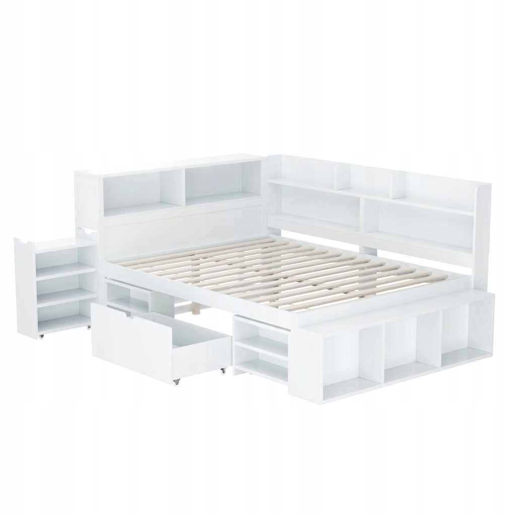 Letto singolo per bambini - Xylo - 140x200 - Bianco - Con cassetti e ripiani