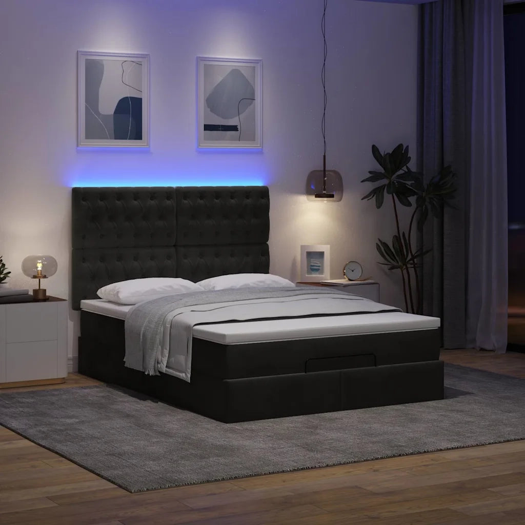 Struttura Letto Pouf con Materassi Nero 140x200 cm in Velluto 3314398