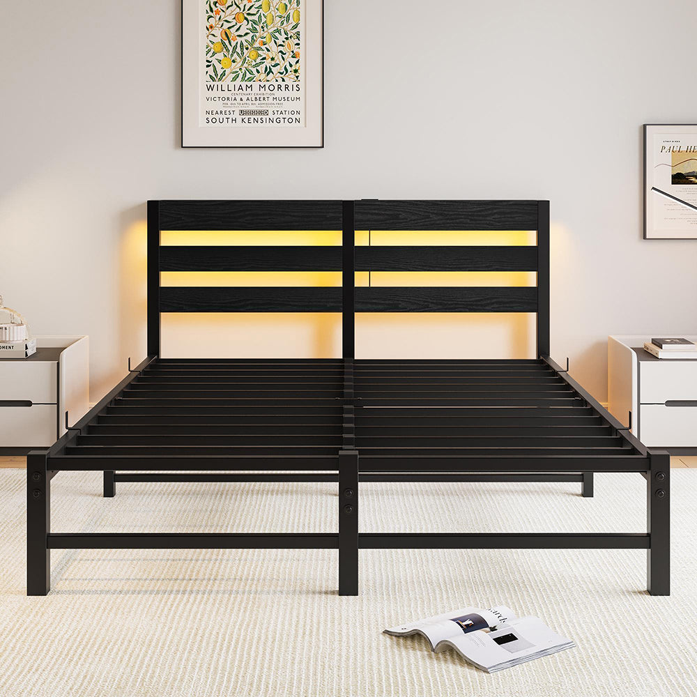 Letto 140x200cm LED - Xylo - USB spazio sotto letto metallo