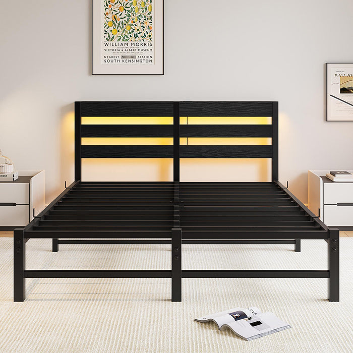 Letto 140x200cm LED - Xylo - USB spazio sotto letto metallo