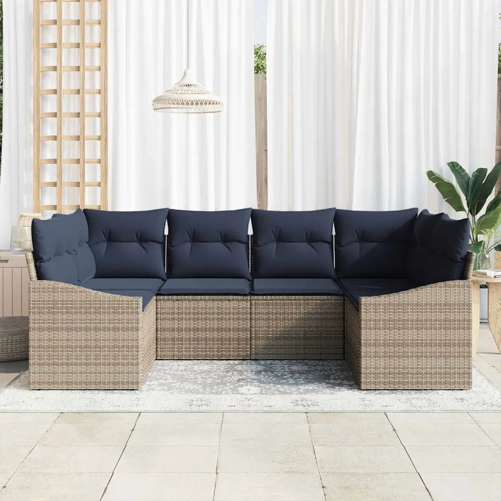 Set Divano da Giardino 6 pcs Grigio e Blu Navy polyrattan 3355534