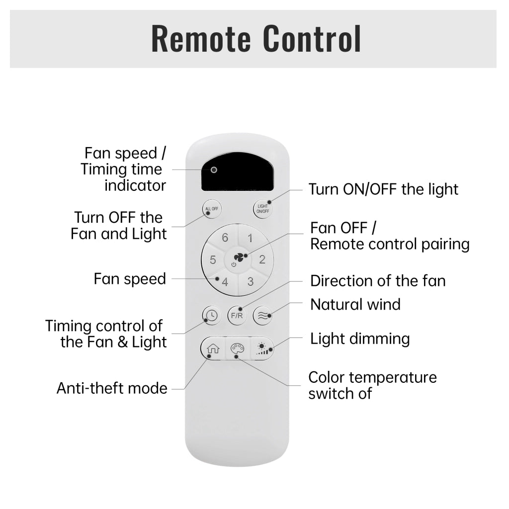Ventilatore da soffitto 132 cm nero con LED 18W 3 tonalit¨¤, motore DC reversibile e telecomando