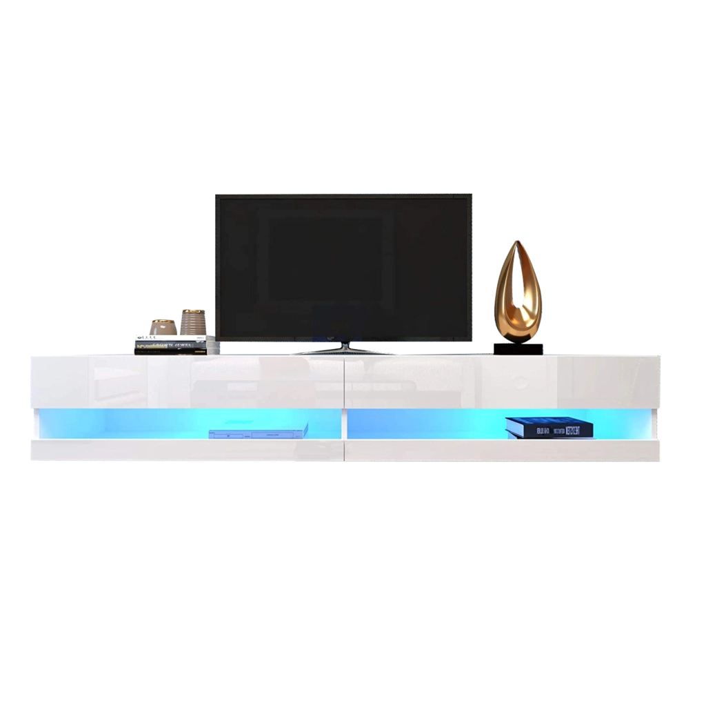 Mobile TV sospeso con illuminazione a LED e finitura bianca lucida