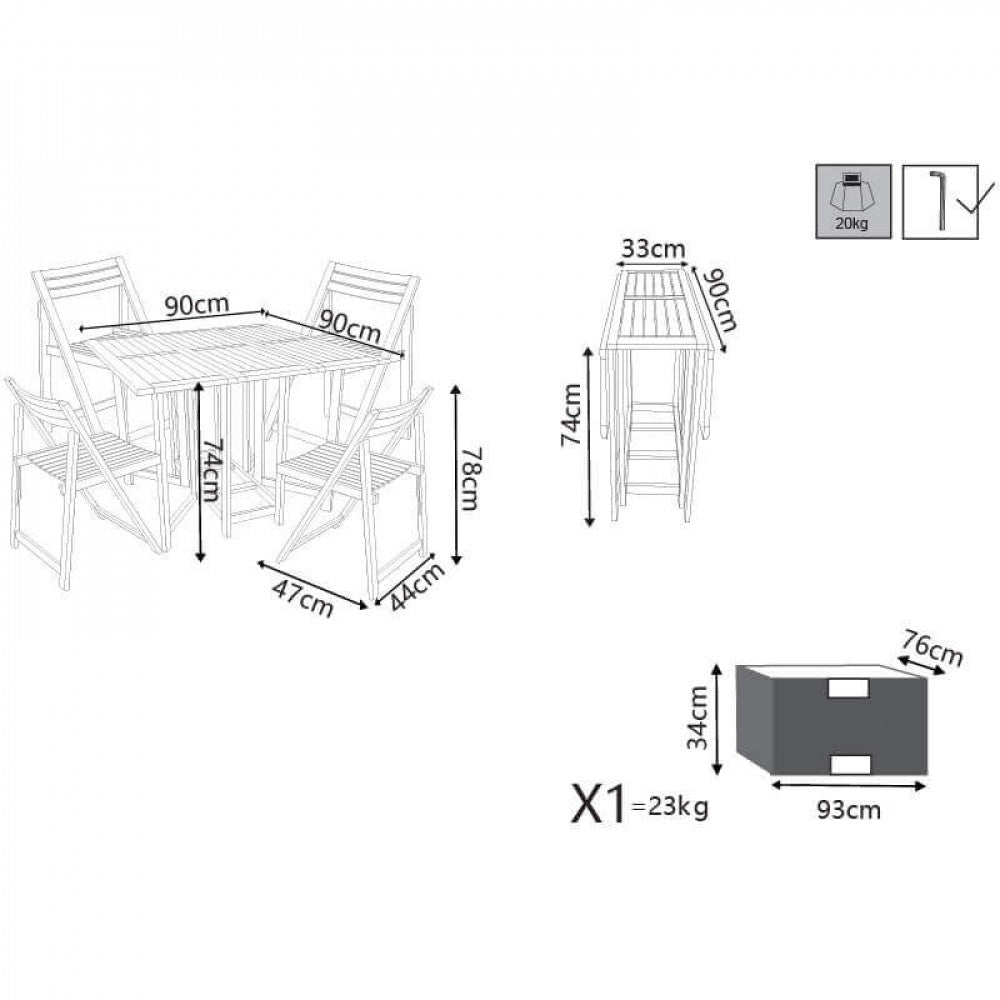 Set Tavolo + 4 Sedie da Giardino Pieghevole in Legno Marrone