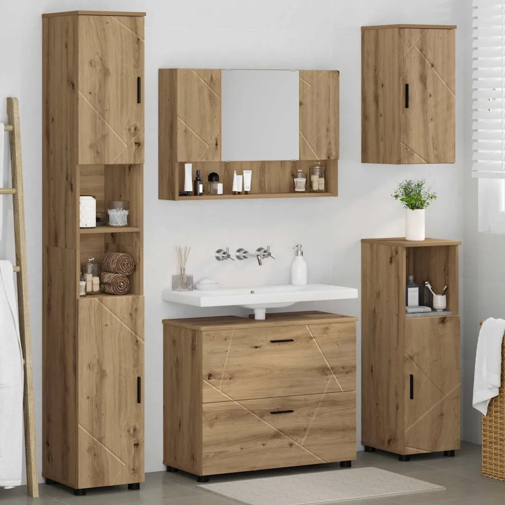 Set di mobili per il bagno con porta 5 pcs Rovere artigianale 3393072