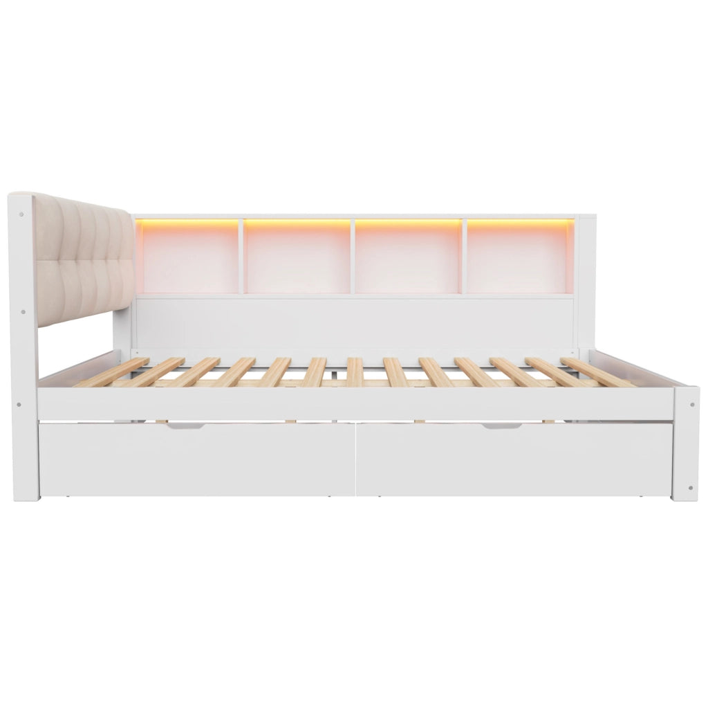 Daybed 140x200 cm con cassetti; ripiano integrato; USB e LED; in legno di pino e MDF; bianco